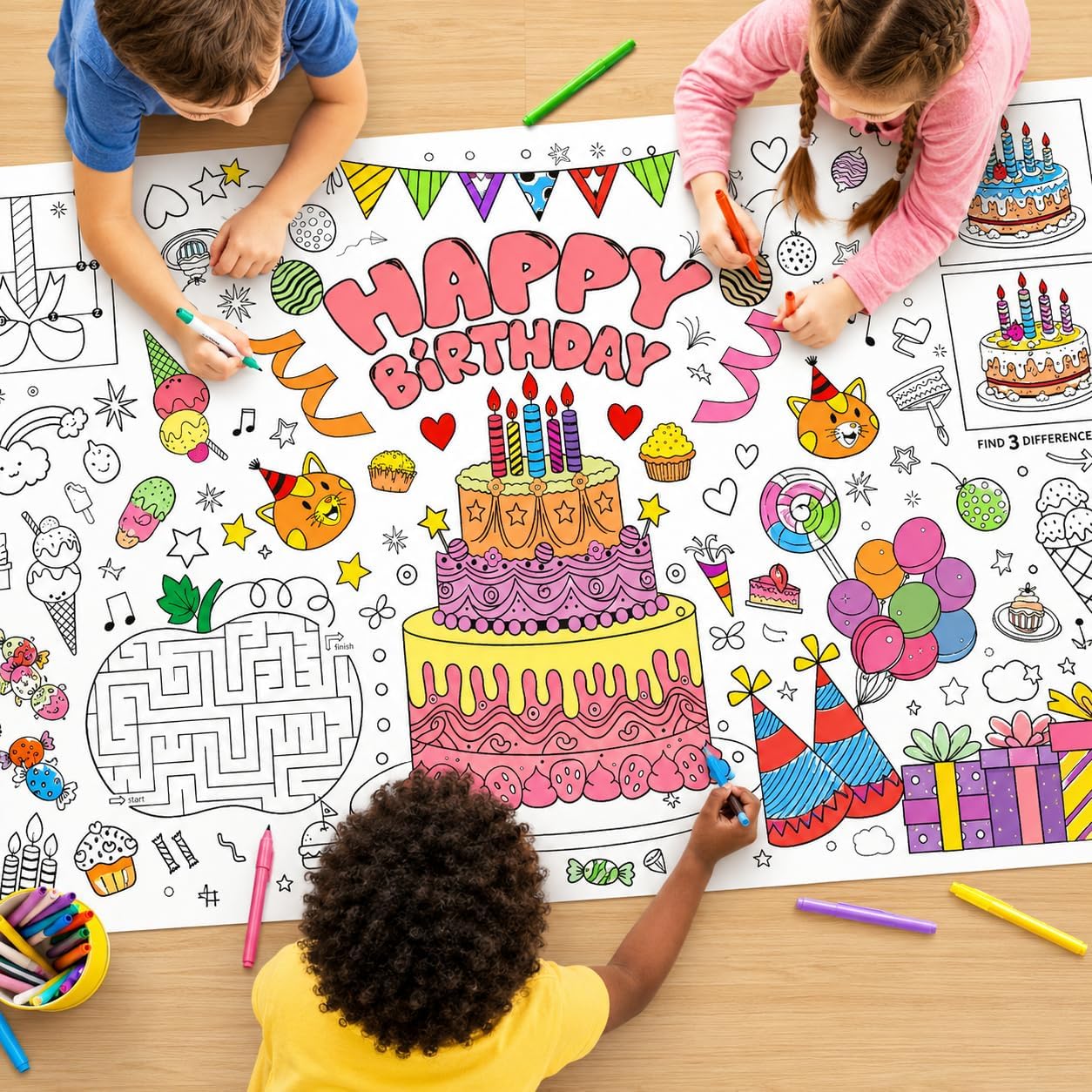 Art Craft Birthday Party - Pôster Gigante para Colorir para Crianças,