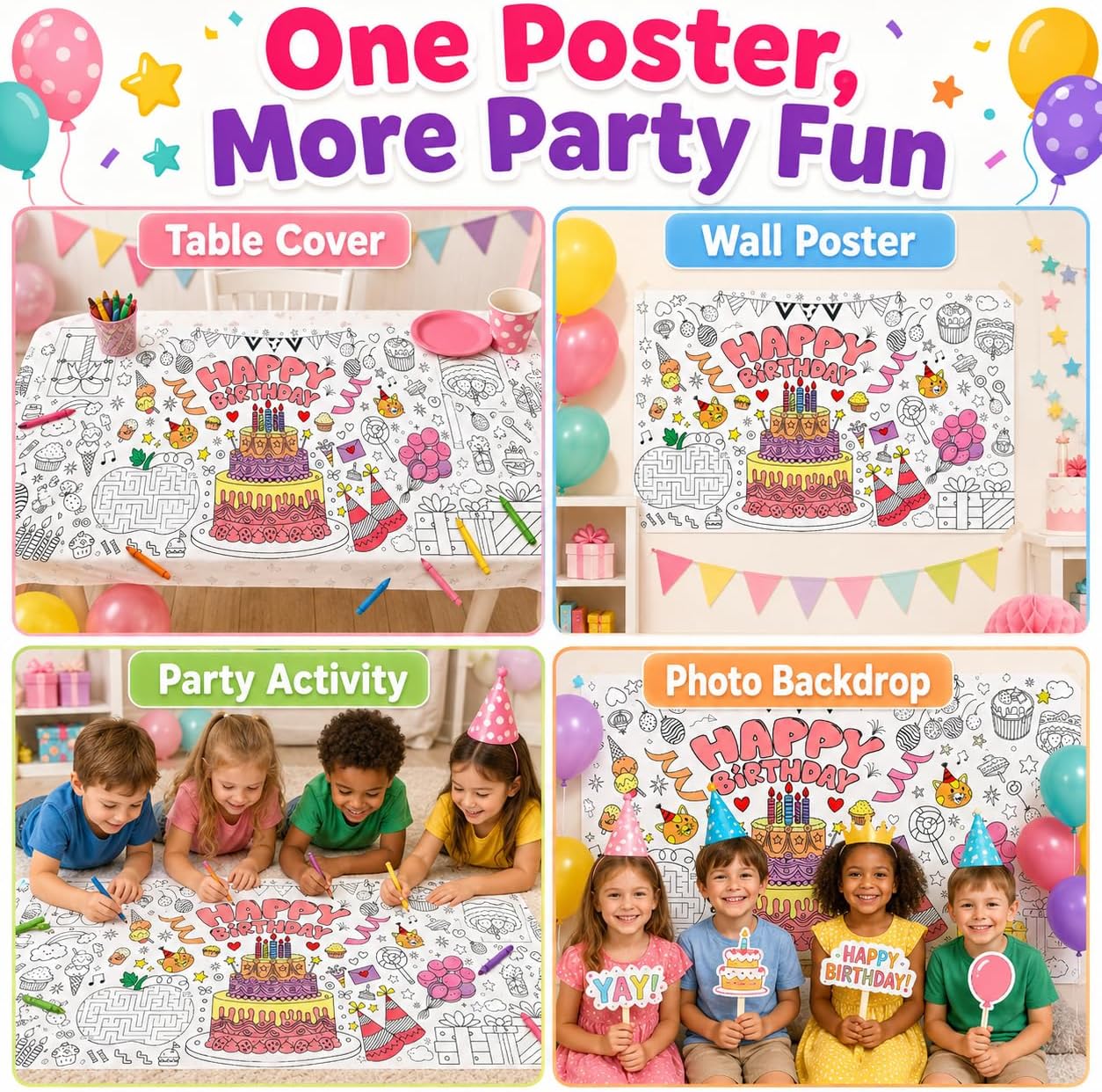 Pôster Gigante para Colorir pa - Art Craft Birthday Party avaliação e preço